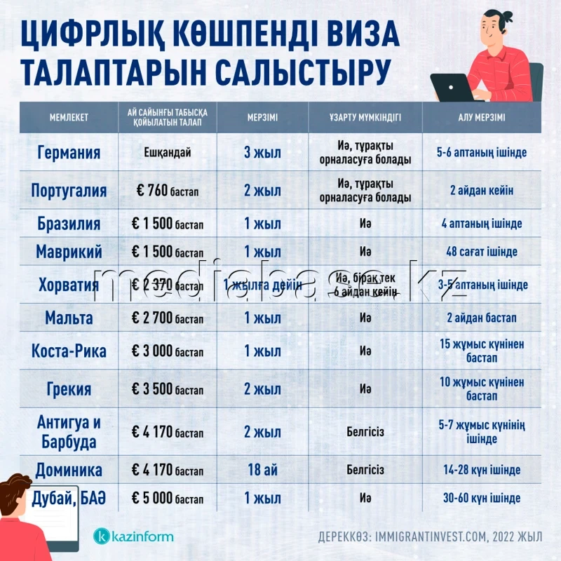 Цифрлық көшпенді виза талаптарын салыстыру - фото 1
